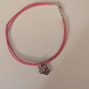Pink Cord Bracelet with Cupcake Charm